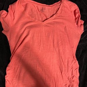 🤰Orange/coral Ruched Short Sleeve V-neck Tee